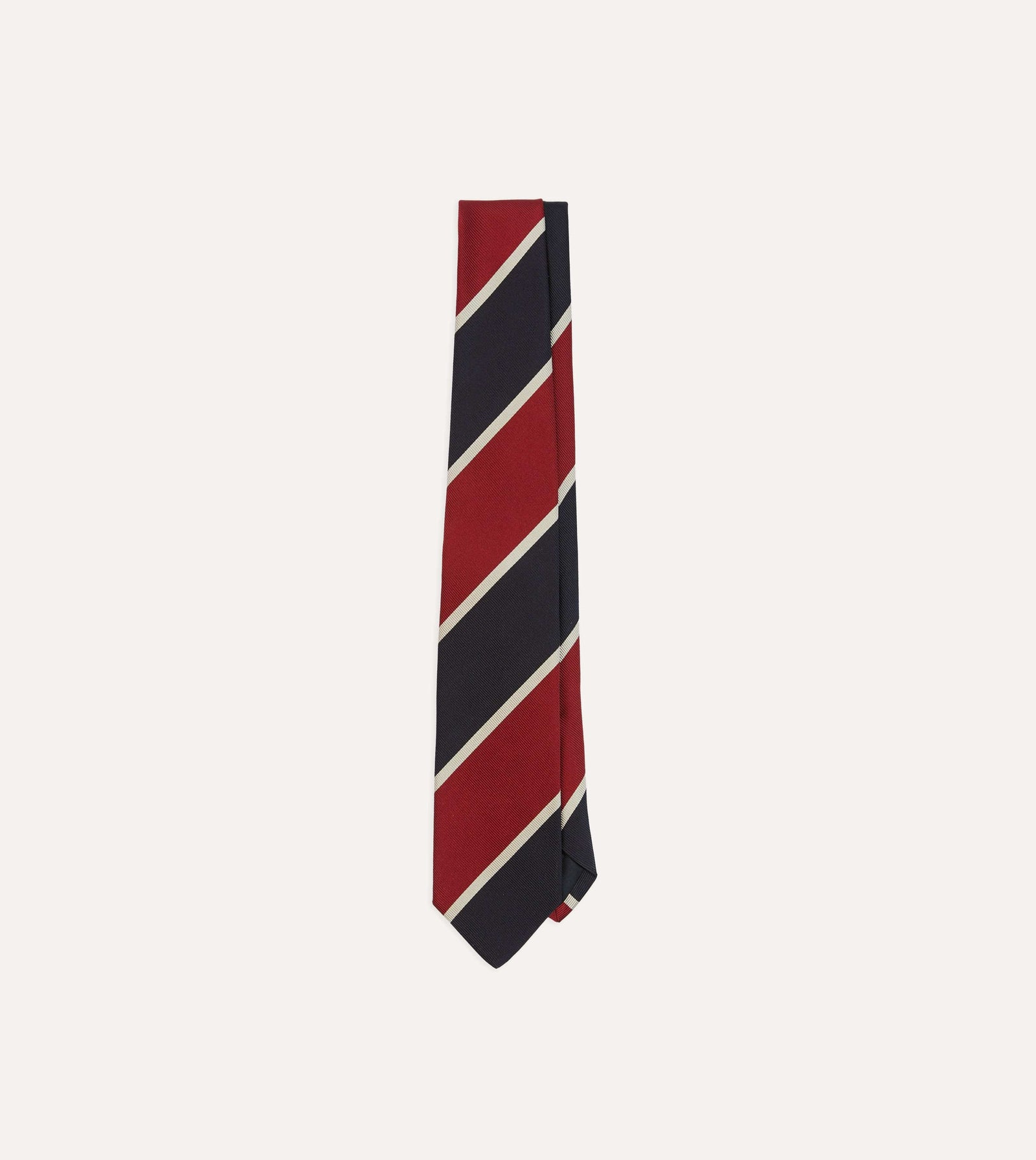 Red And Ecru Broad Stripe Mogador Silk Tipped Tie