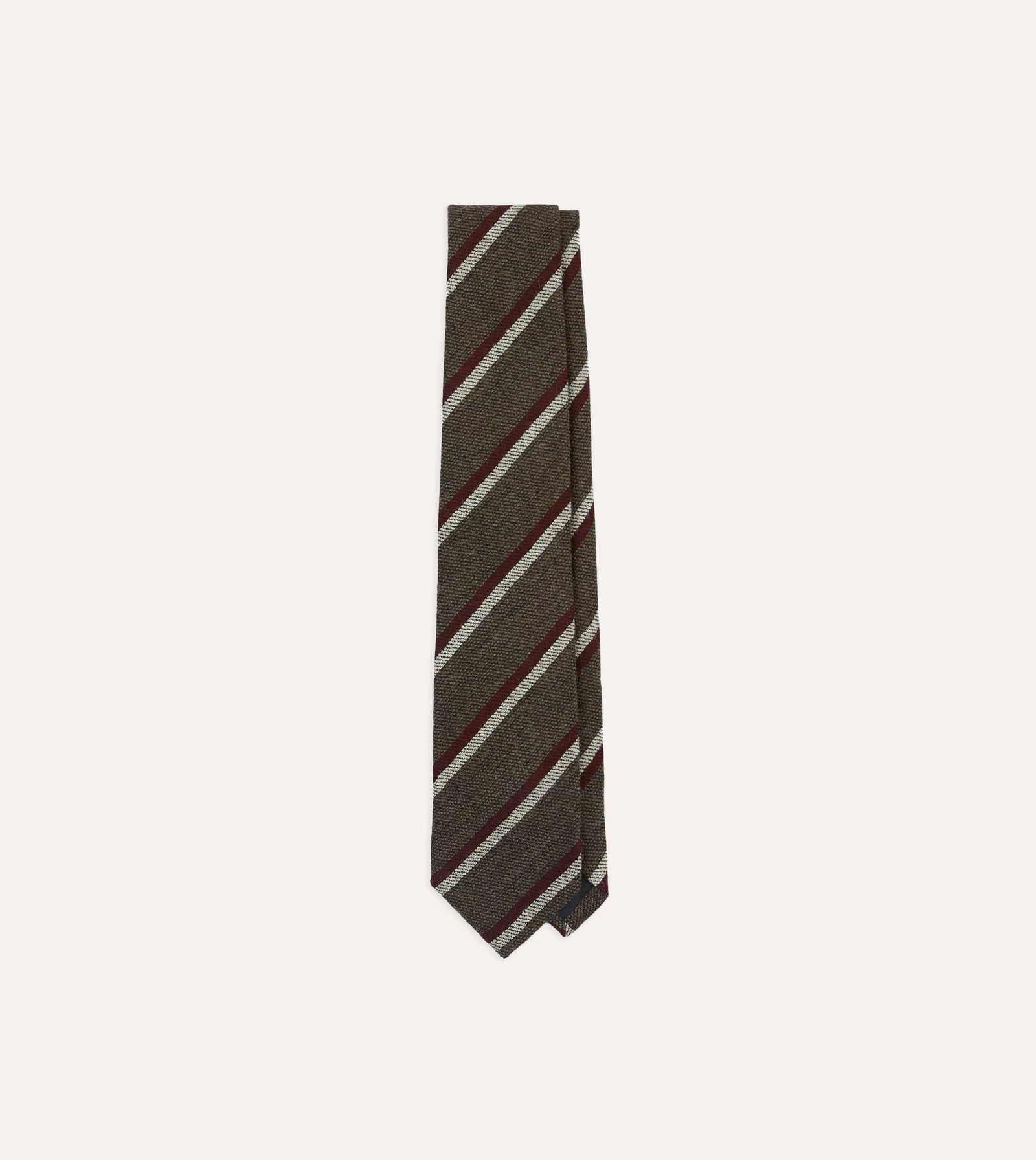 White And Red Double Stripe Tipped Wool Tie