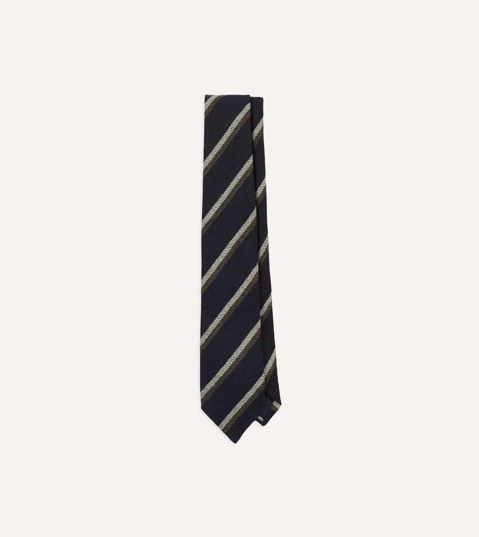 White And Brown Double Stripe Tipped Wool Tie