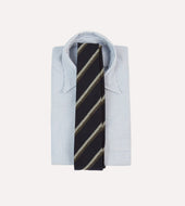 White And Brown Double Stripe Tipped Wool Tie