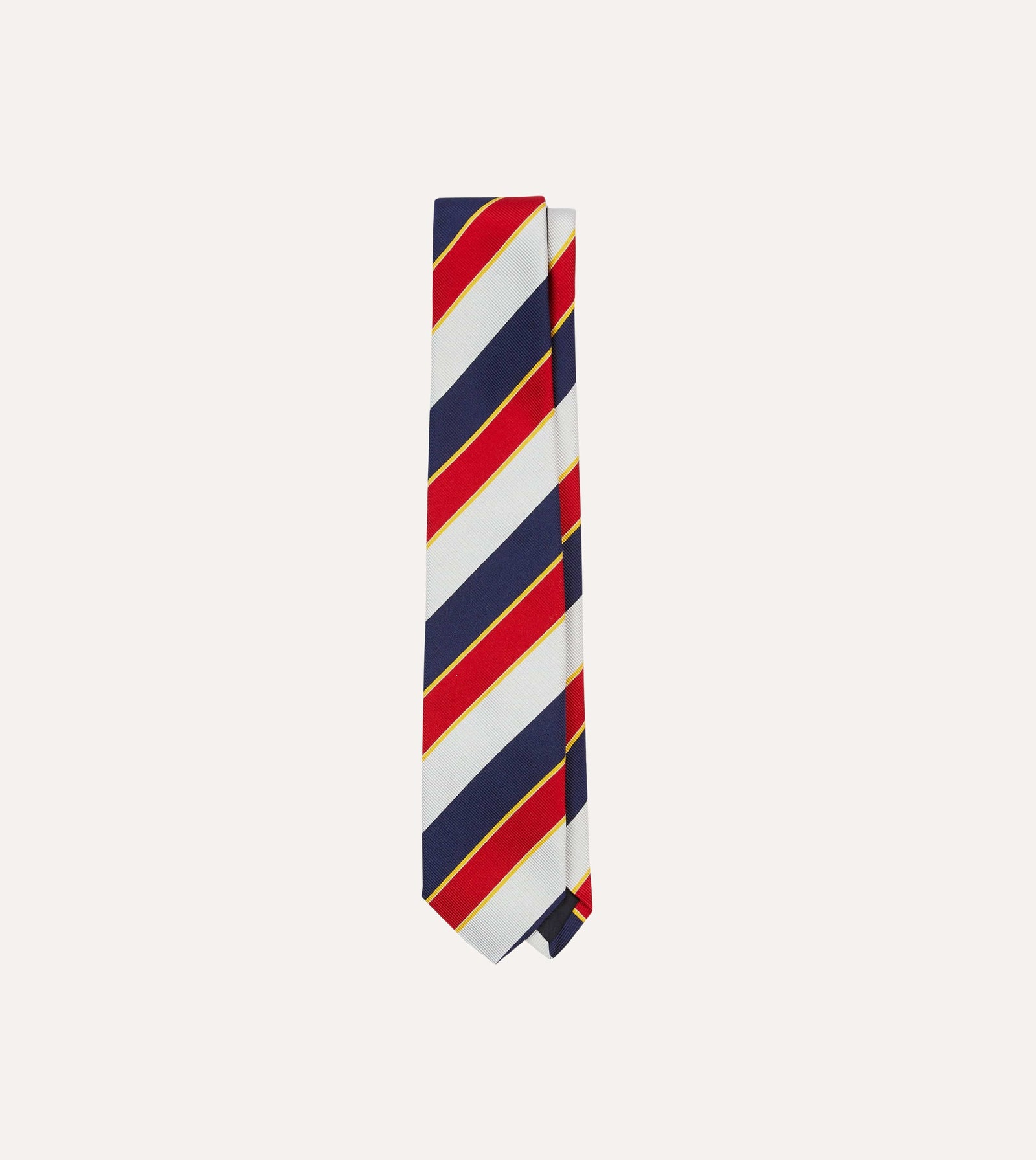 Red And White Block Stripe Repp Silk Tipped Tie