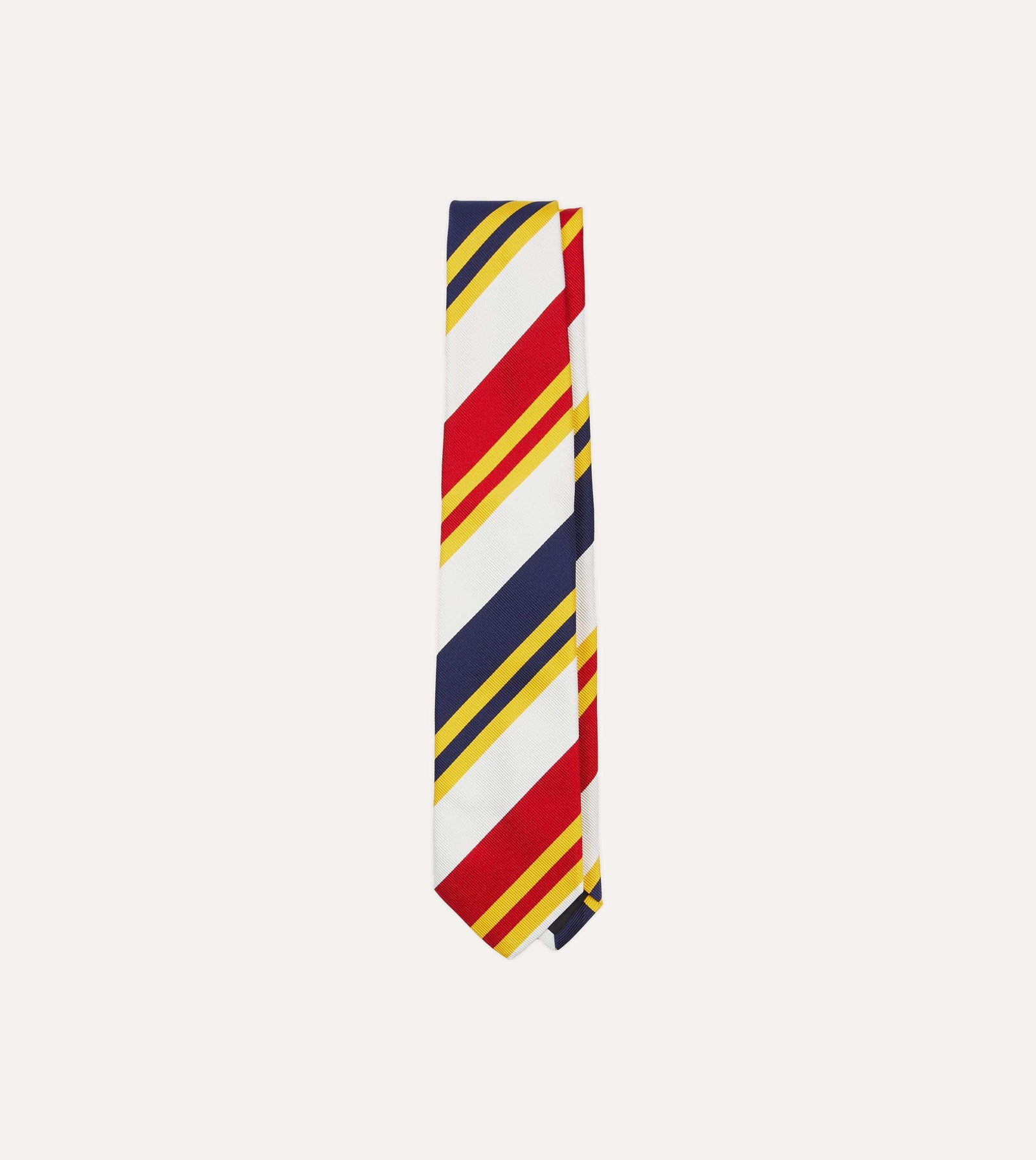 Navy Yellow And Red Wide Stripe Repp Silk Tipped Tie