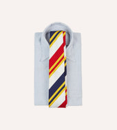 Navy Yellow And Red Wide Stripe Repp Silk Tipped Tie