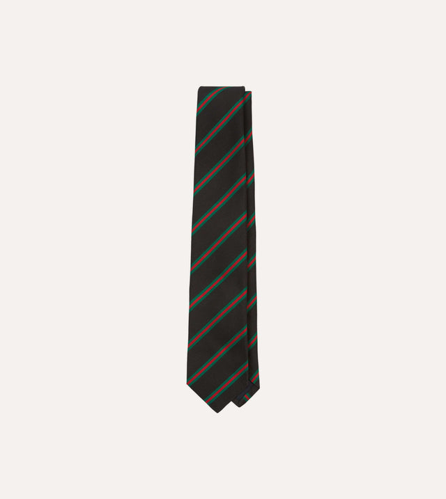 Black, Green and Red Sandwich Stripe Mogador Silk Tipped Tie