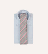 Red And Ecru Twill Stripe Tipped Silk Grenadine Tie