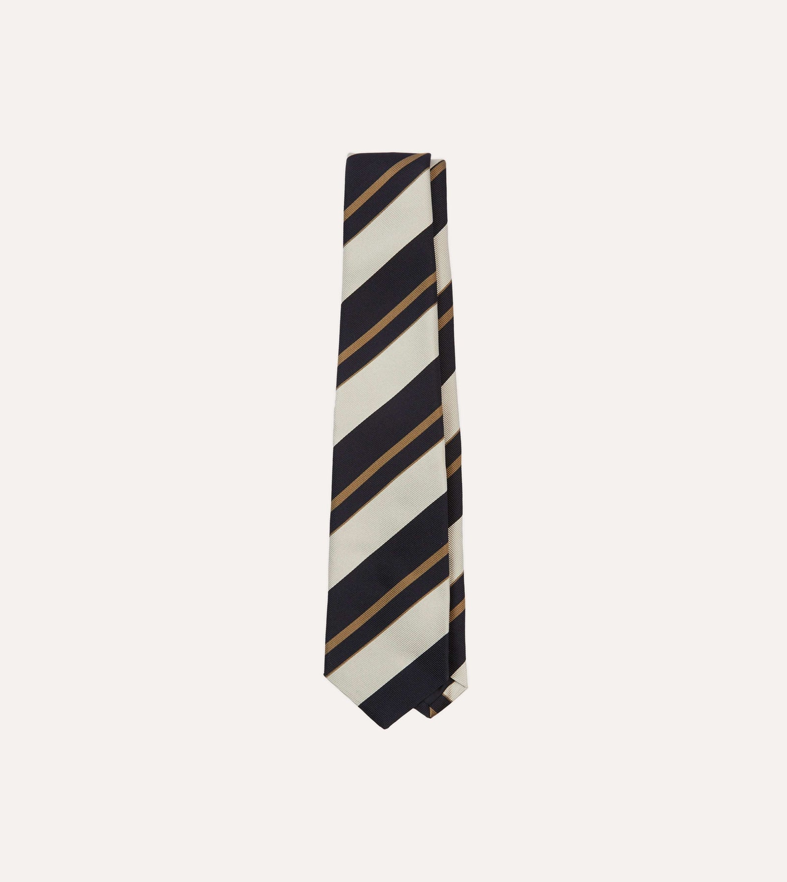 White And Fawn Stripe Repp Silk Tipped Tie