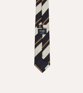 White And Fawn Stripe Repp Silk Tipped Tie
