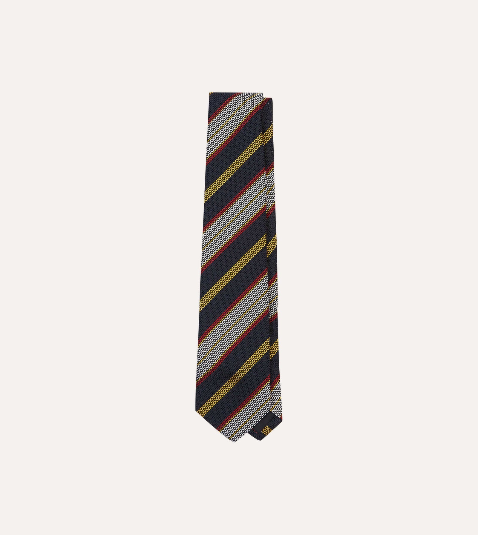 Yellow Red And White Multi Stripe Tipped Silk Grenadine Tie