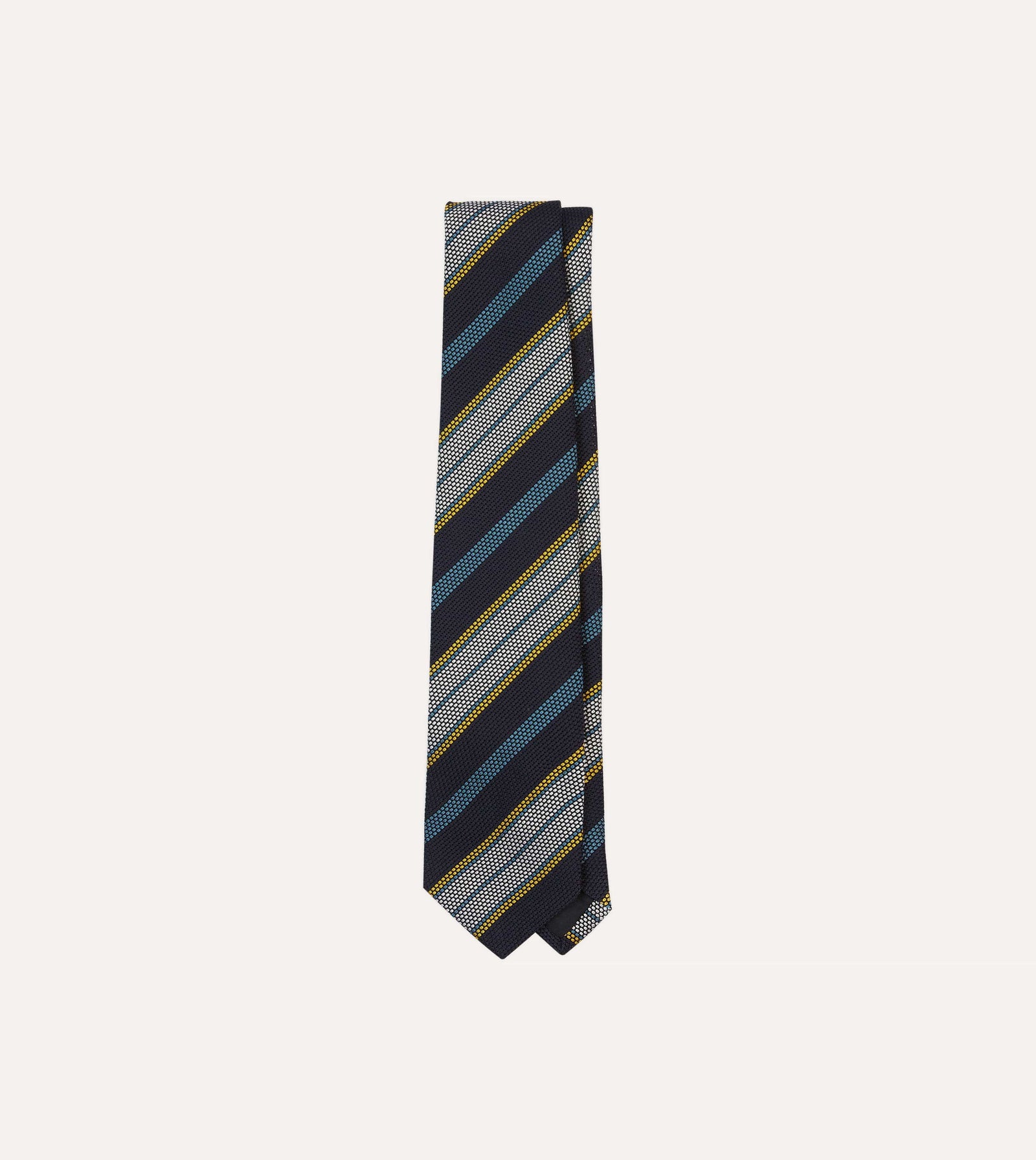 Blue Yellow And White Multi Stripe Tipped Silk Grenadine Tie