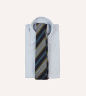 Blue Yellow And White Multi Stripe Tipped Silk Grenadine Tie
