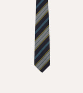 Blue Yellow And White Multi Stripe Tipped Silk Grenadine Tie