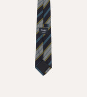 Blue Yellow And White Multi Stripe Tipped Silk Grenadine Tie
