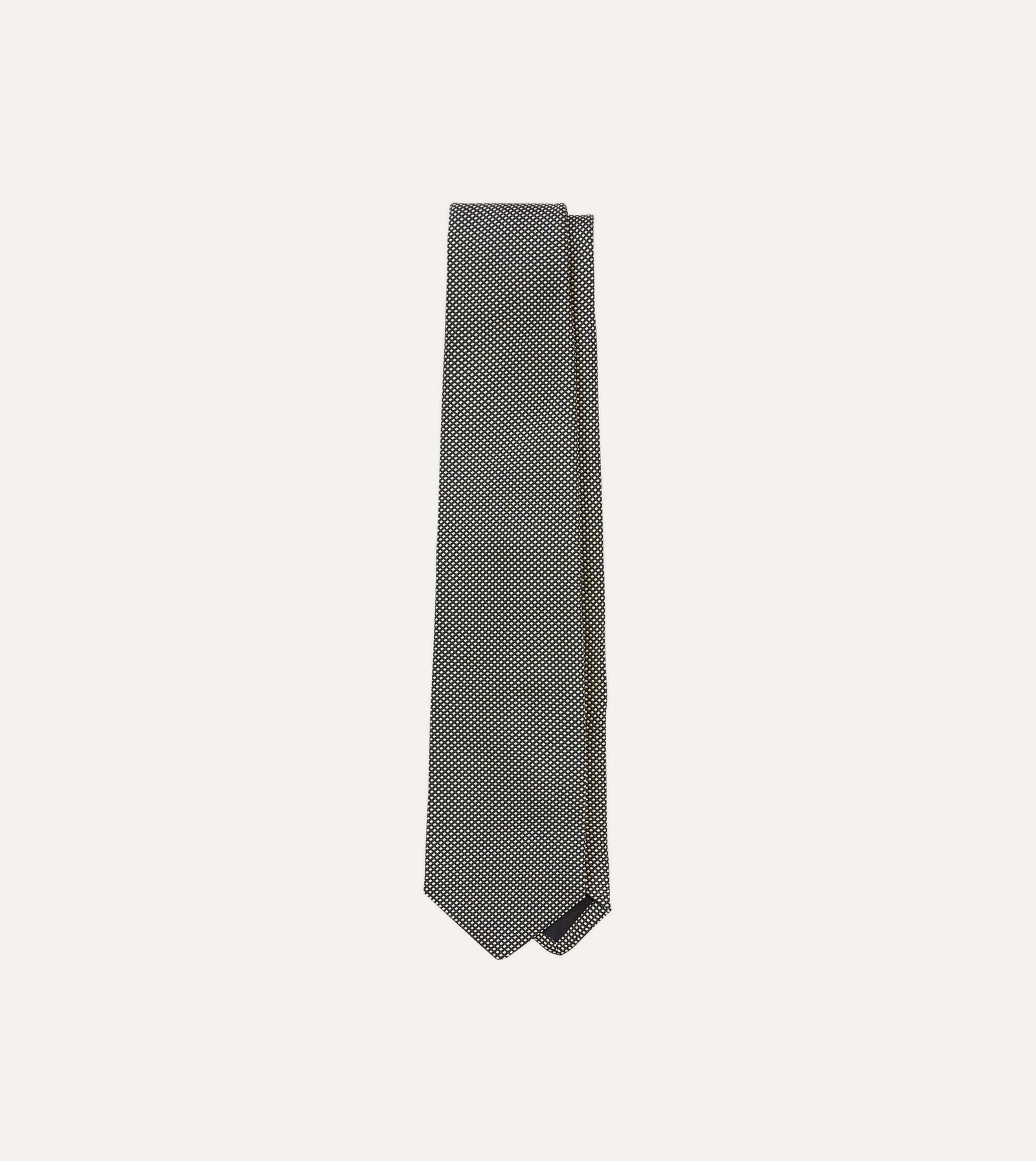 And Ecru Oxford Weave Silk Tipped Tie