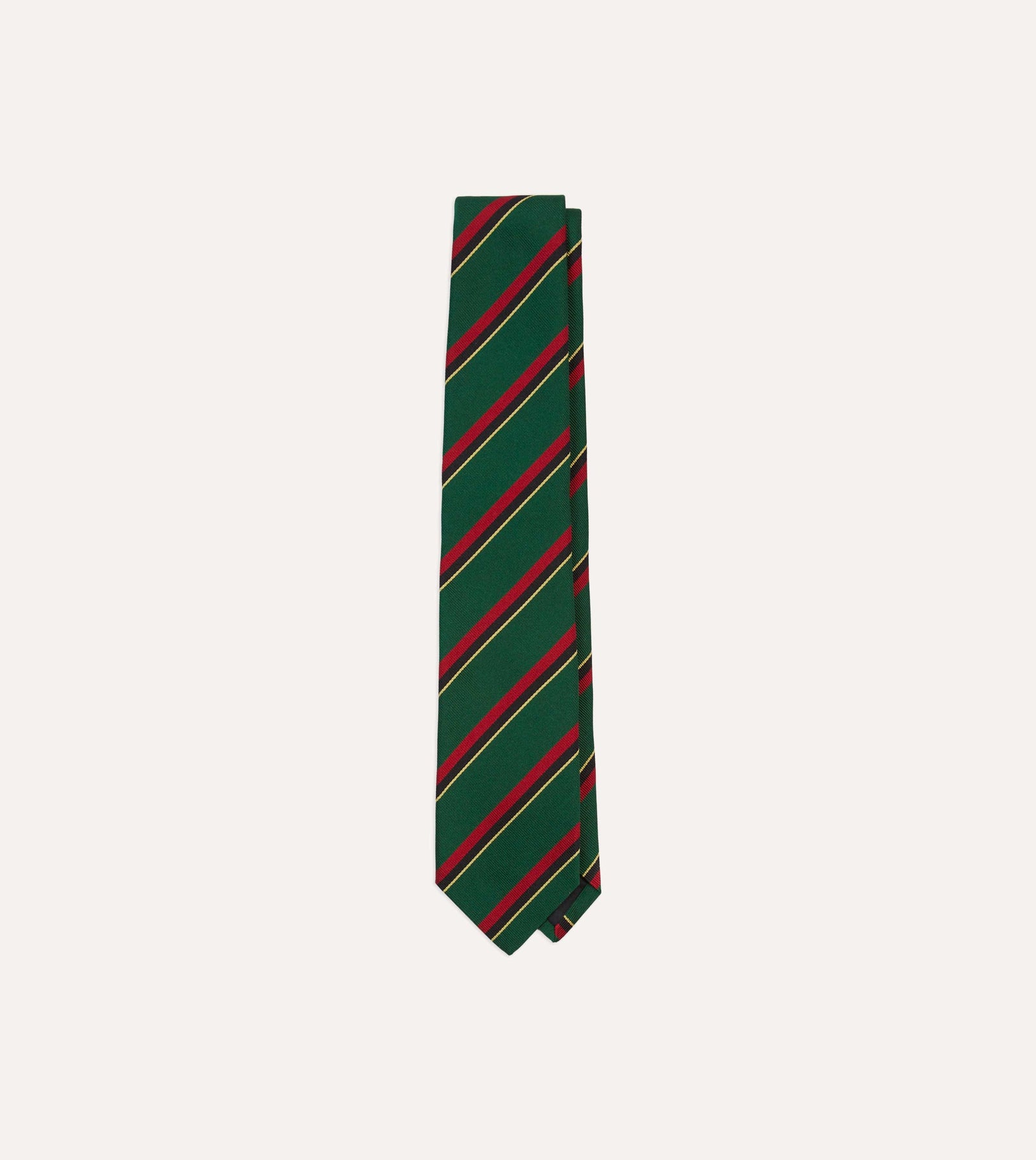 Green Red Black And Yellow Multi Stripe Repp Silk Tipped Tie