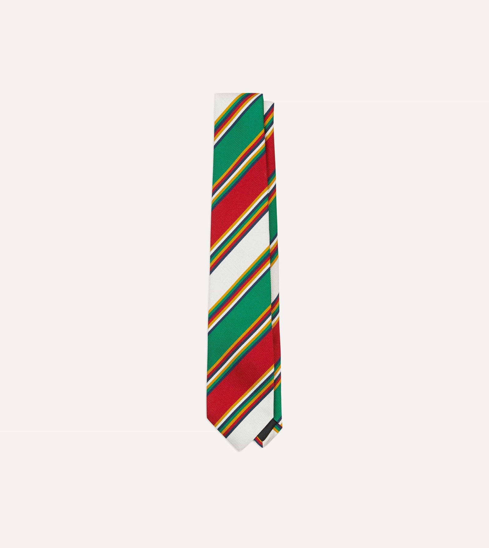 Green Red And White Stripe Mogador Silk Tipped Tie