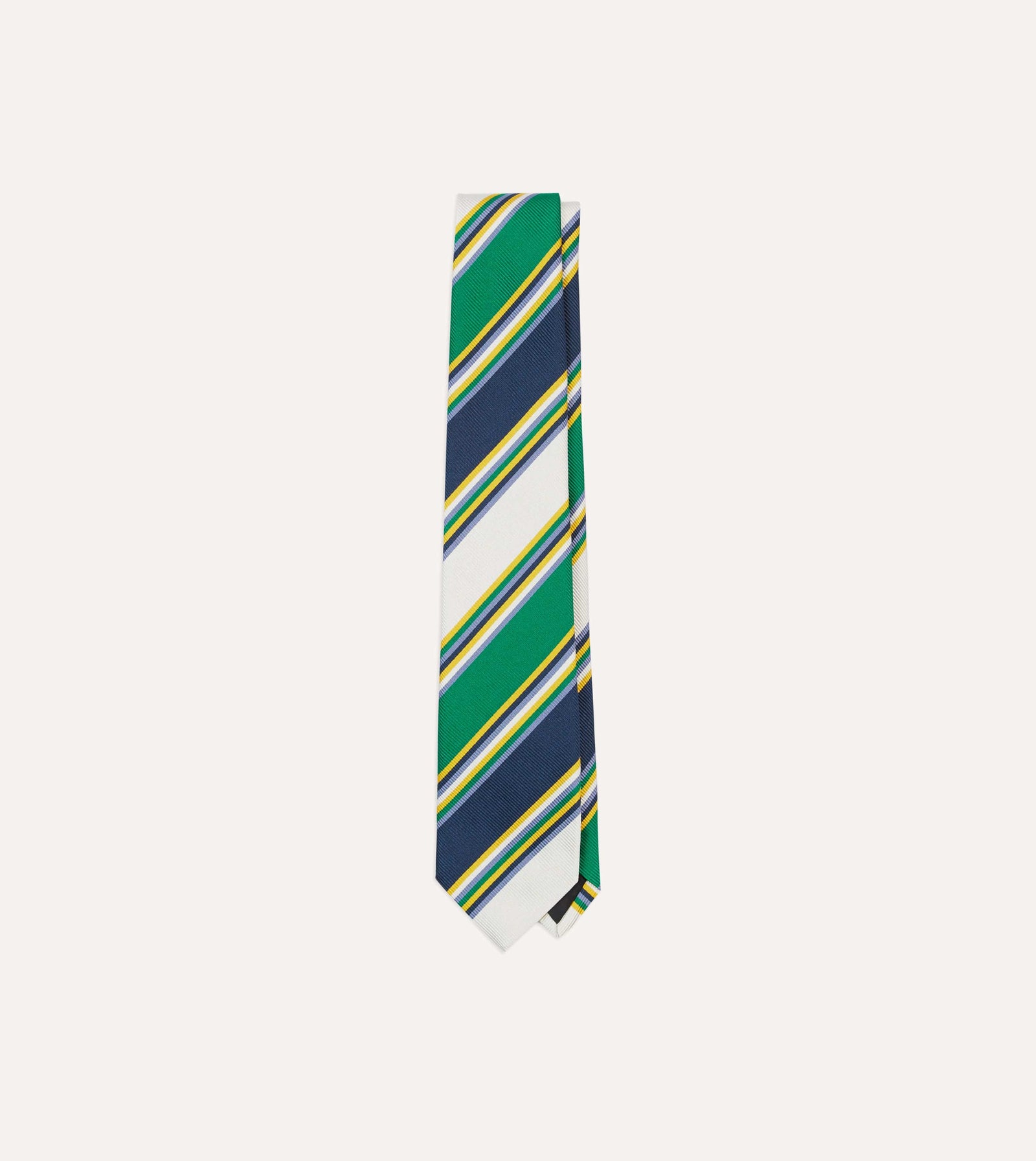 Green And White Stripe Mogador Silk Tipped Tie