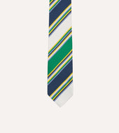 Green And White Stripe Mogador Silk Tipped Tie