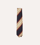Navy, Red and Gold Stripe Repp Silk Tipped Tie
