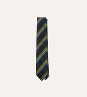 Navy, Green and Blue Sandwich Stripe Repp Silk Tipped Tie