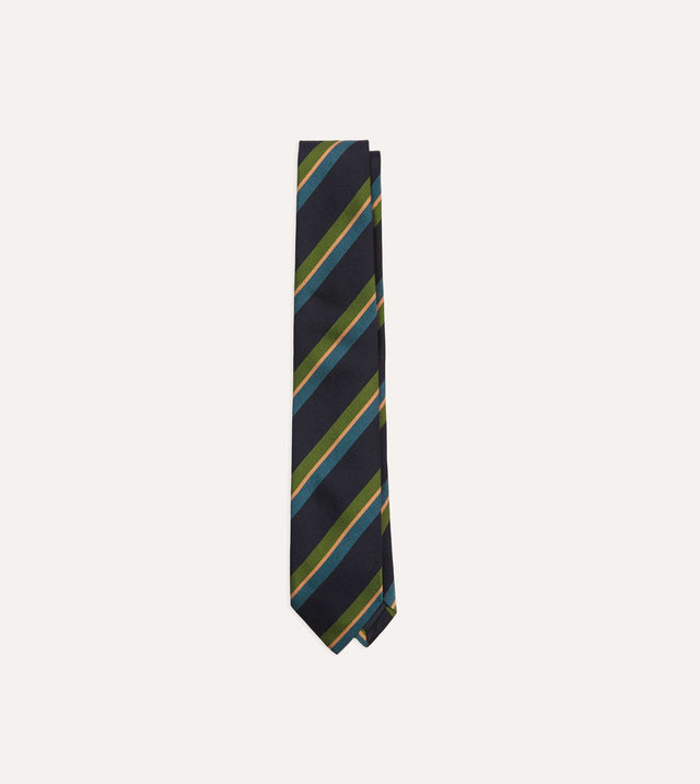 Navy, Green and Blue Sandwich Stripe Repp Silk Tipped Tie