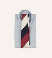 Pink Ecru And Navy Block Stripe Repp Silk Tipped Tie