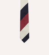 Pink Ecru And Navy Block Stripe Repp Silk Tipped Tie