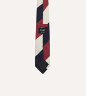 Pink Ecru And Navy Block Stripe Repp Silk Tipped Tie