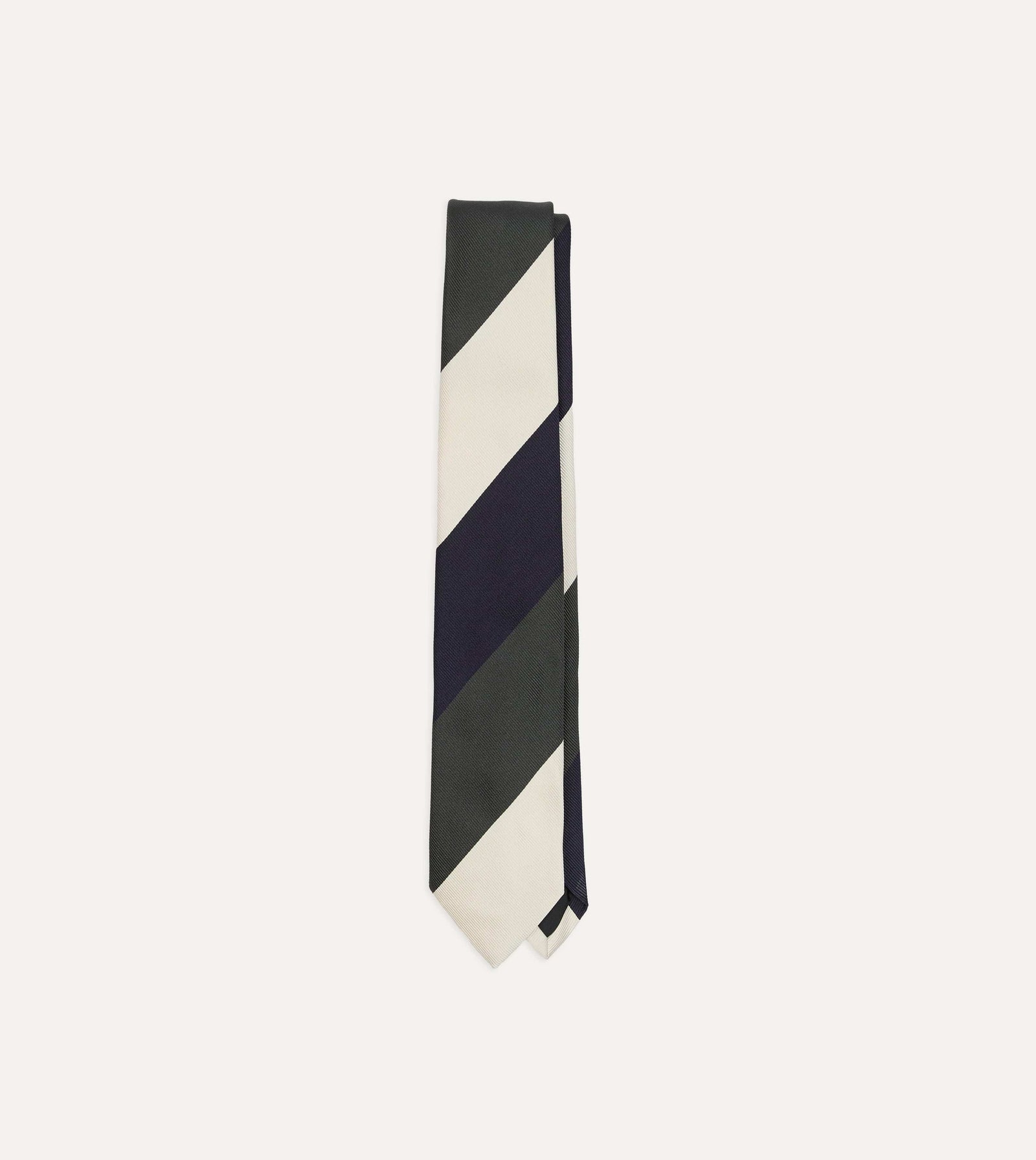 And Ecru Block Stripe Repp Silk Tipped Tie