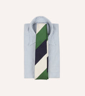 Green Ecru And Navy Block Stripe Repp Silk Tipped Tie