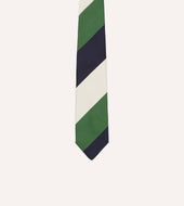 Green Ecru And Navy Block Stripe Repp Silk Tipped Tie