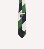 Green Ecru And Navy Block Stripe Repp Silk Tipped Tie