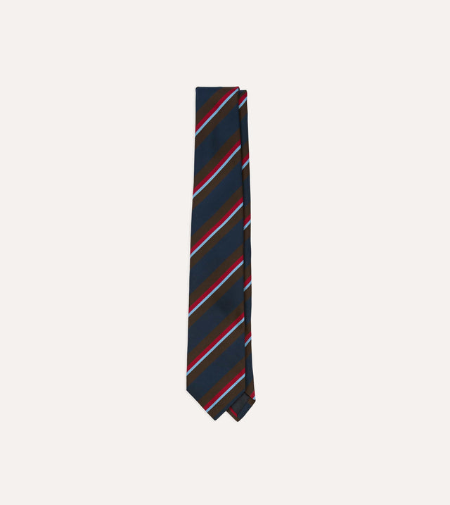 Brown and Navy Regimental Stripe Mogador Cotton-Silk Tipped Tie
