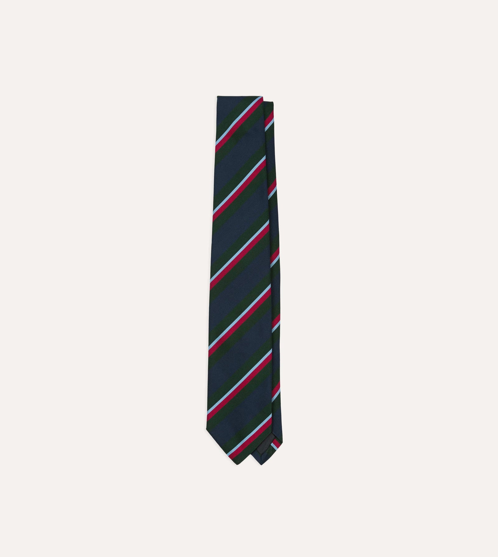Green and Navy Regimental Stripe Mogador Cotton-Silk Tipped Tie