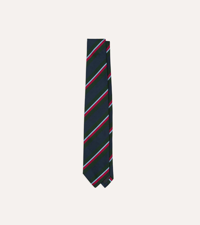 Green and Navy Regimental Stripe Mogador Cotton-Silk Tipped Tie