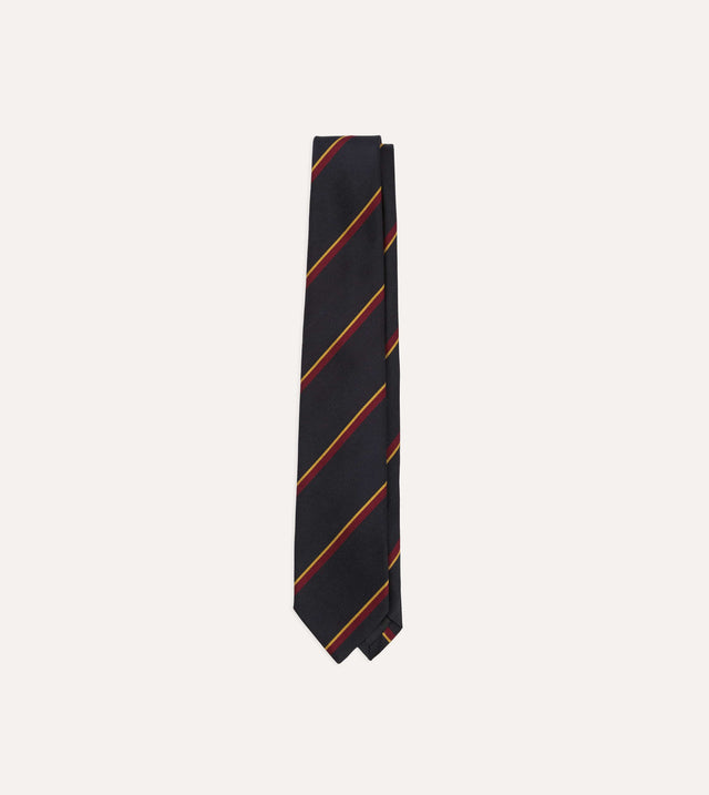 Navy, Red and Yellow Regimental Stripe Repp Silk Tipped Tie