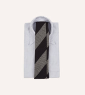Grey And Black Block Stripe Hand Rolled Wool Tie