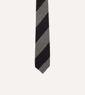 Grey And Black Block Stripe Hand Rolled Wool Tie