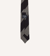 Grey And Black Block Stripe Hand Rolled Wool Tie
