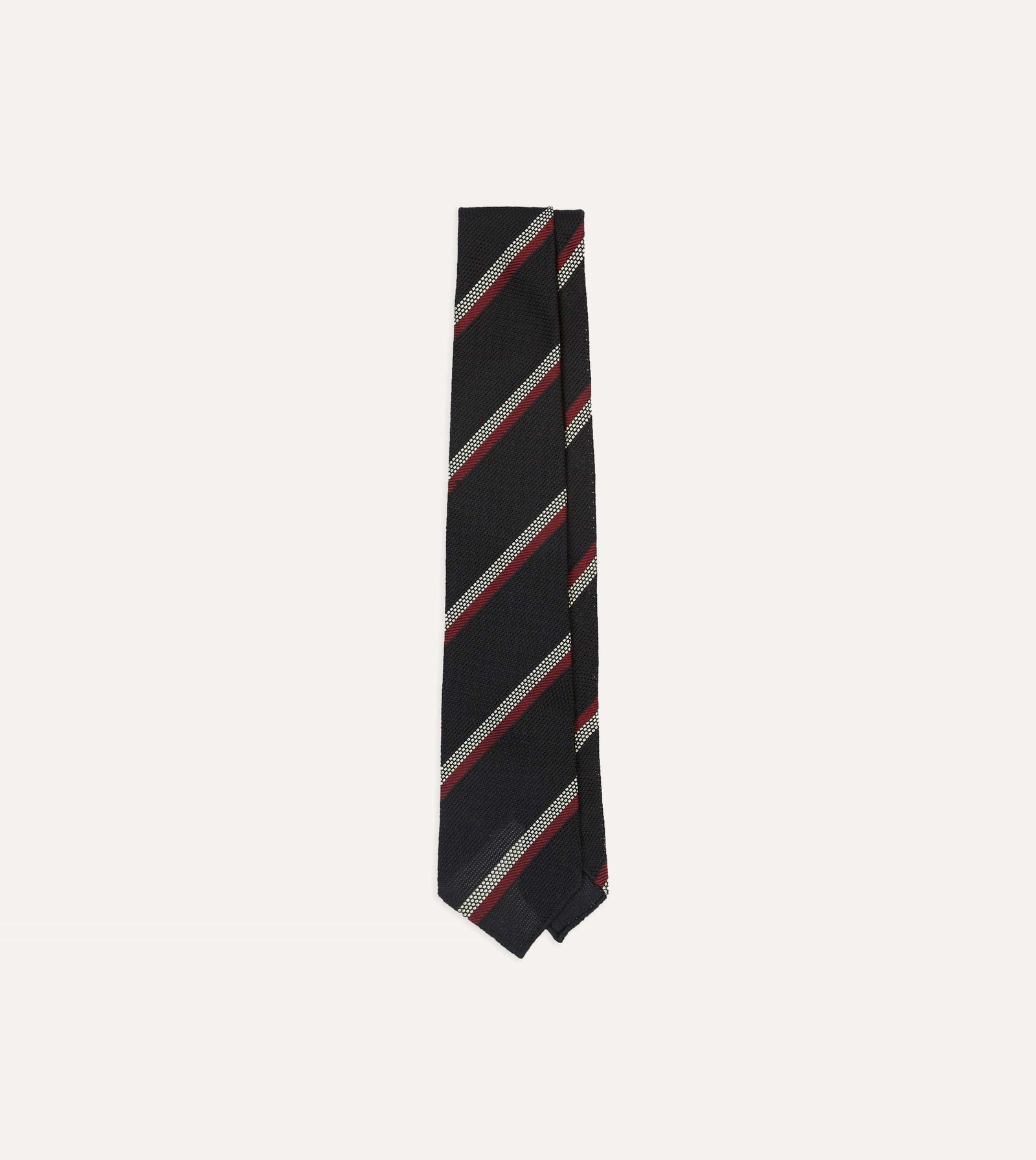 White And Red Stripe Hand Rolled Silk Grenadine Tie