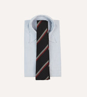 White And Red Stripe Hand Rolled Silk Grenadine Tie