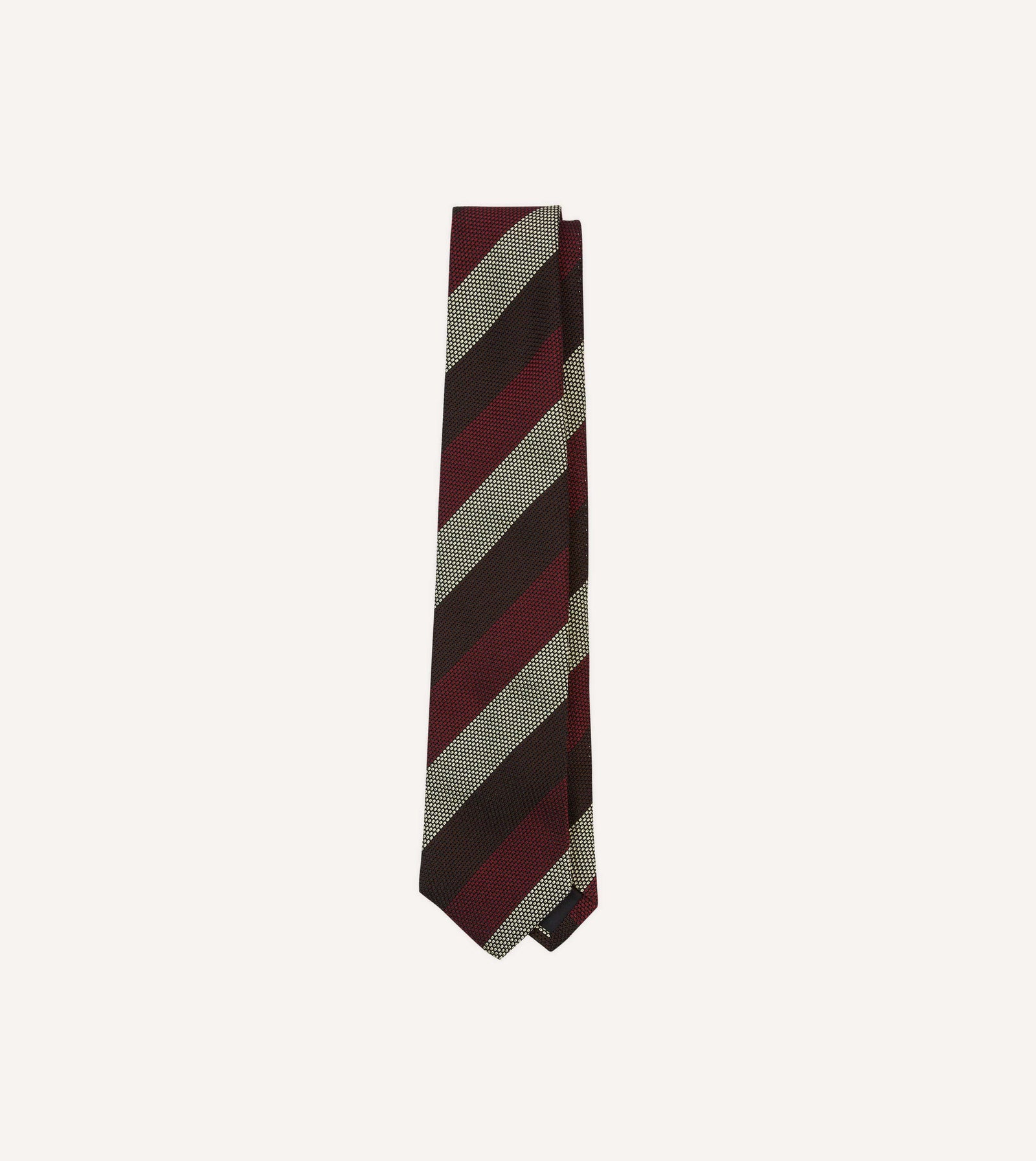 Red And Ecru Block Stripe Hand Rolled Silk Grenadine Tie