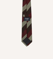 Red And Ecru Block Stripe Hand Rolled Silk Grenadine Tie
