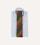 Green Red And Mustard Block Stripe Hand Rolled Wool Tie