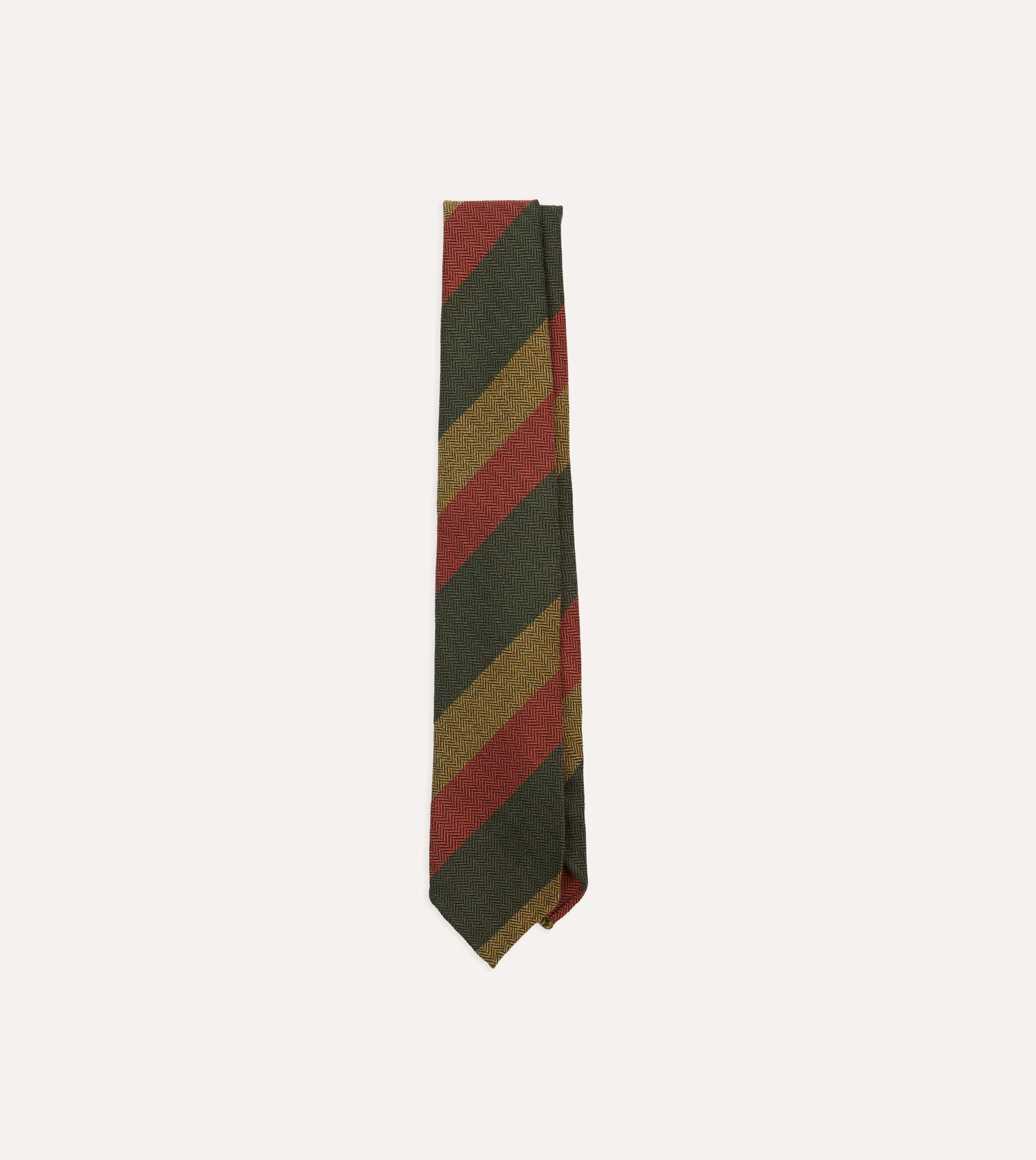 Green Red And Mustard Block Stripe Hand Rolled Wool Tie