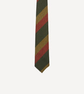 Green Red And Mustard Block Stripe Hand Rolled Wool Tie