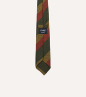 Green Red And Mustard Block Stripe Hand Rolled Wool Tie