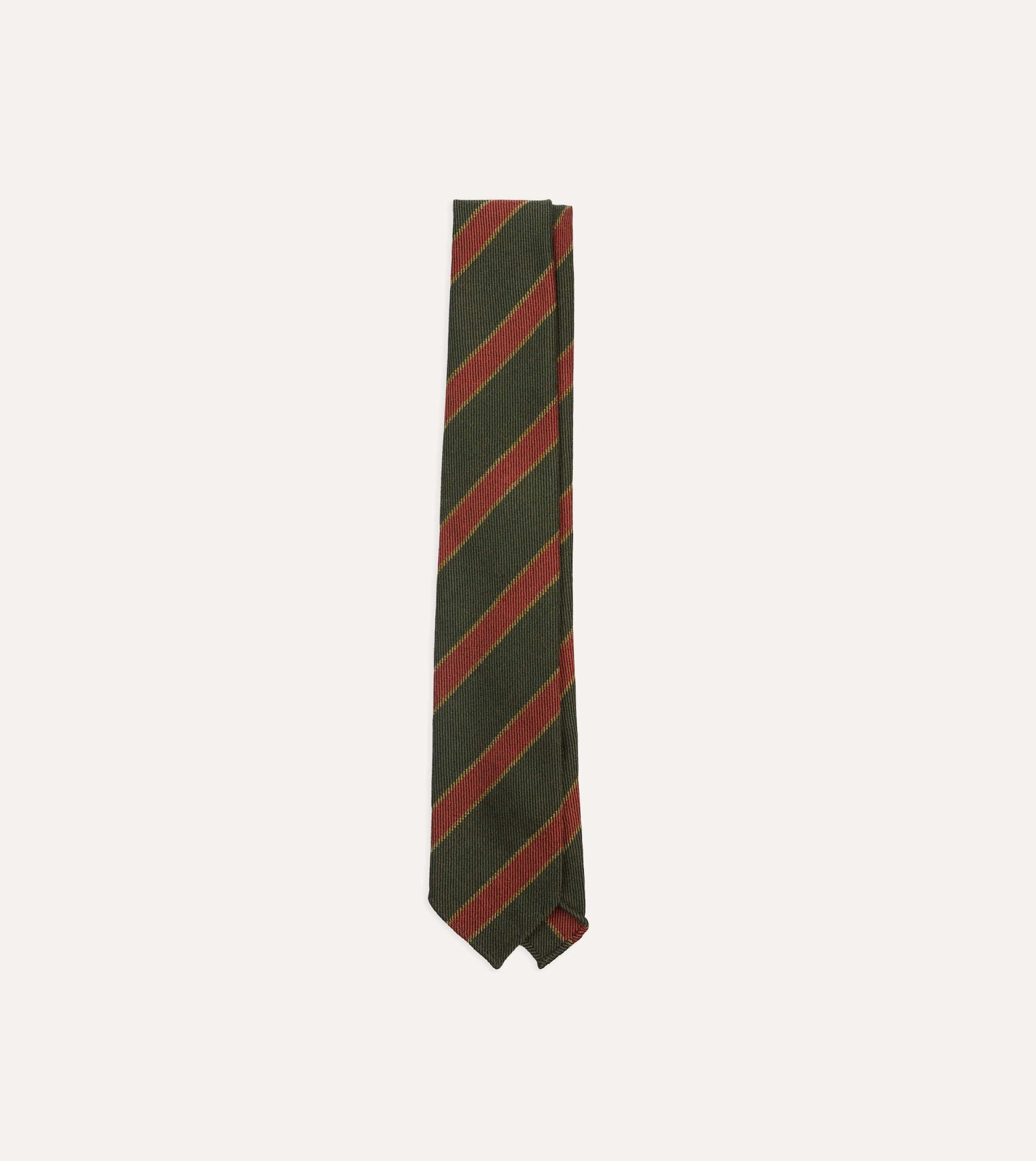 Green Yellow And Red Thick Stripe Hand Rolled Wool Tie