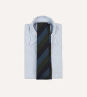 Green And Blue Block Stripe Hand Rolled Silk Grenadine Tie
