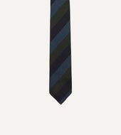 Green And Blue Block Stripe Hand Rolled Silk Grenadine Tie