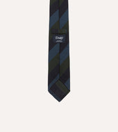 Green And Blue Block Stripe Hand Rolled Silk Grenadine Tie